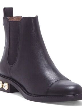 Louise et Cie Black Leather Chelsea Boot with Pearl-Trim Block Heel